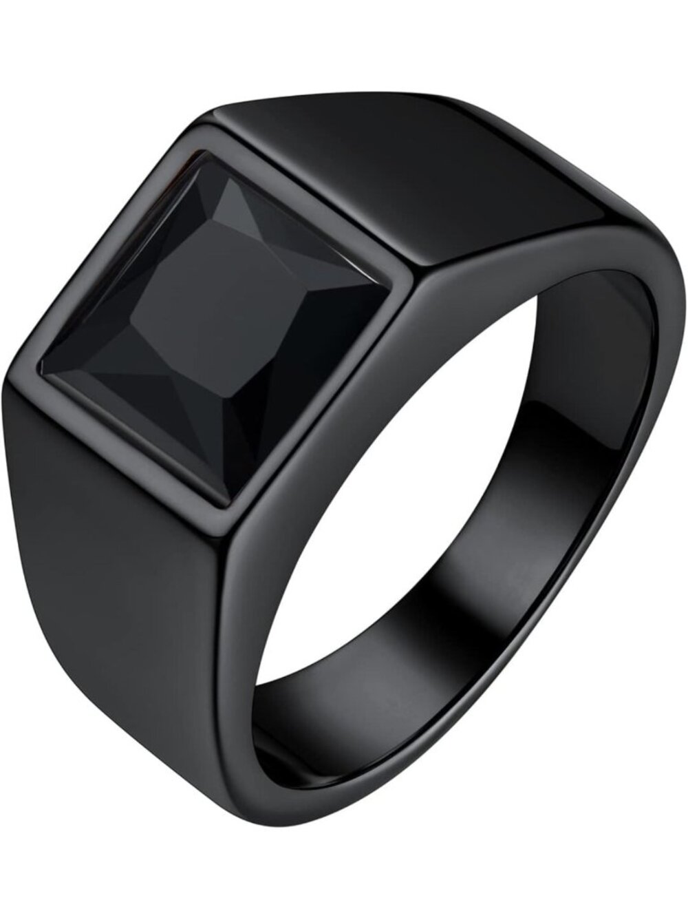Classic Stainless Steel Men’s Signet Ring with Black/Blue Gemstone - Sizes 7-14